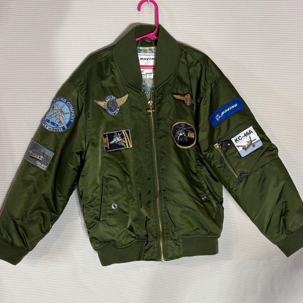 Boeing Kids Olive Green Flight Bomber Jacket- Size 8S